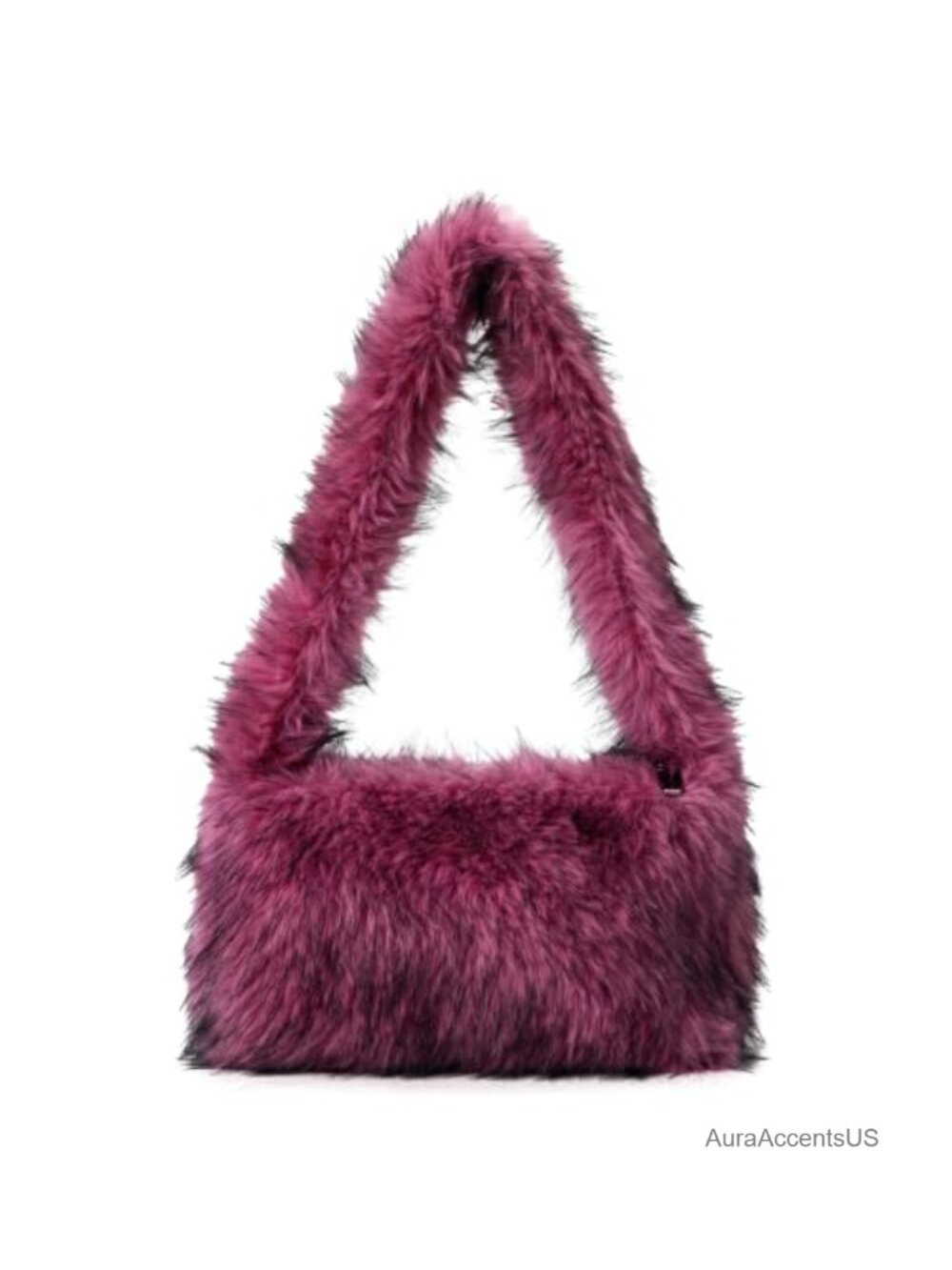 Faux Fur Shoulder Bag Plush Hobo Tote Purse Zip Closure Furry